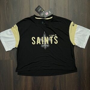 Nike Women’s Dri-Fit New Orleans Saints Black/Gold Crop Tee with Mesh, Sz: Large
